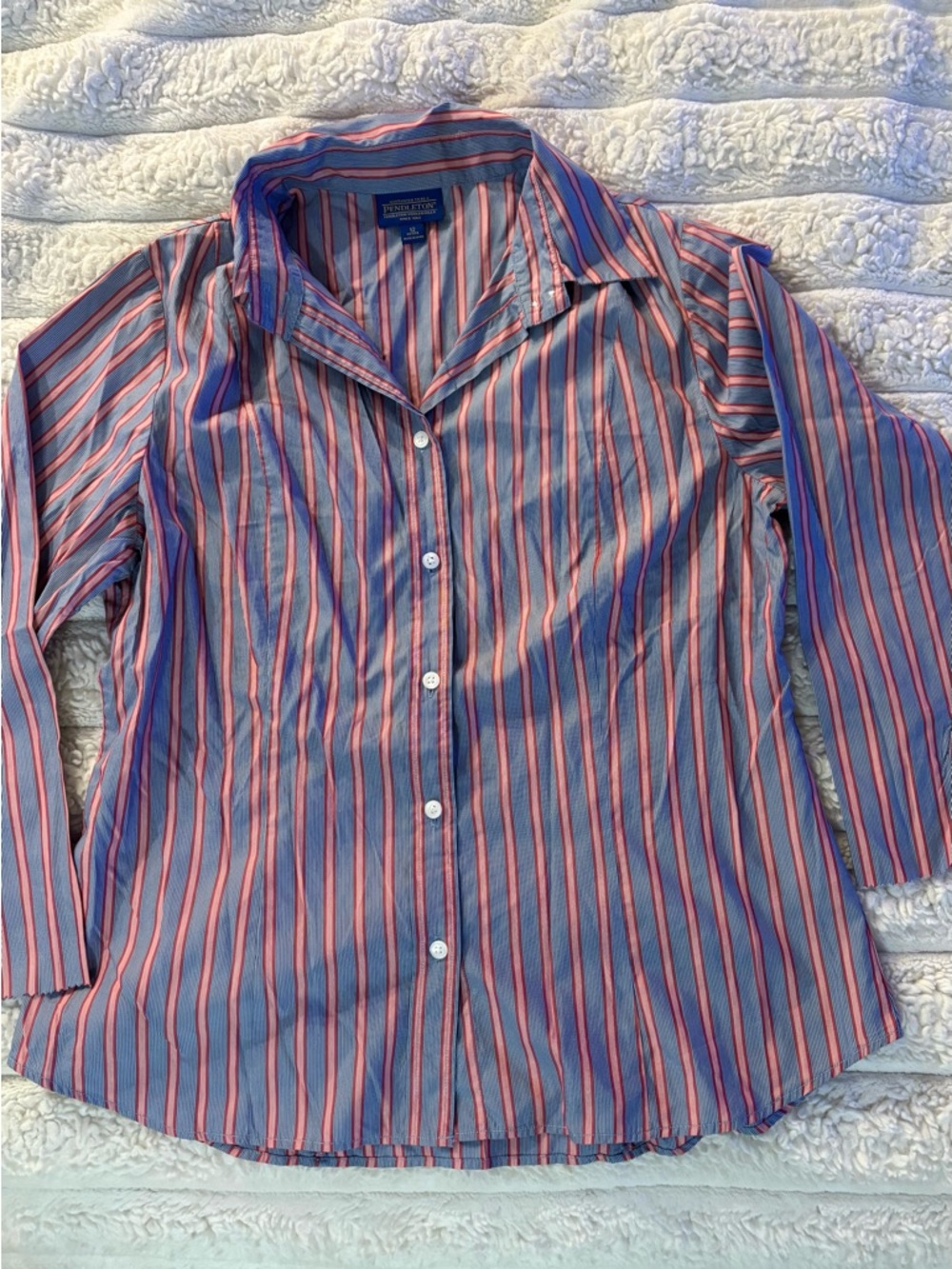 Pendleton Striped Button-Up Shirt in Blue and Red